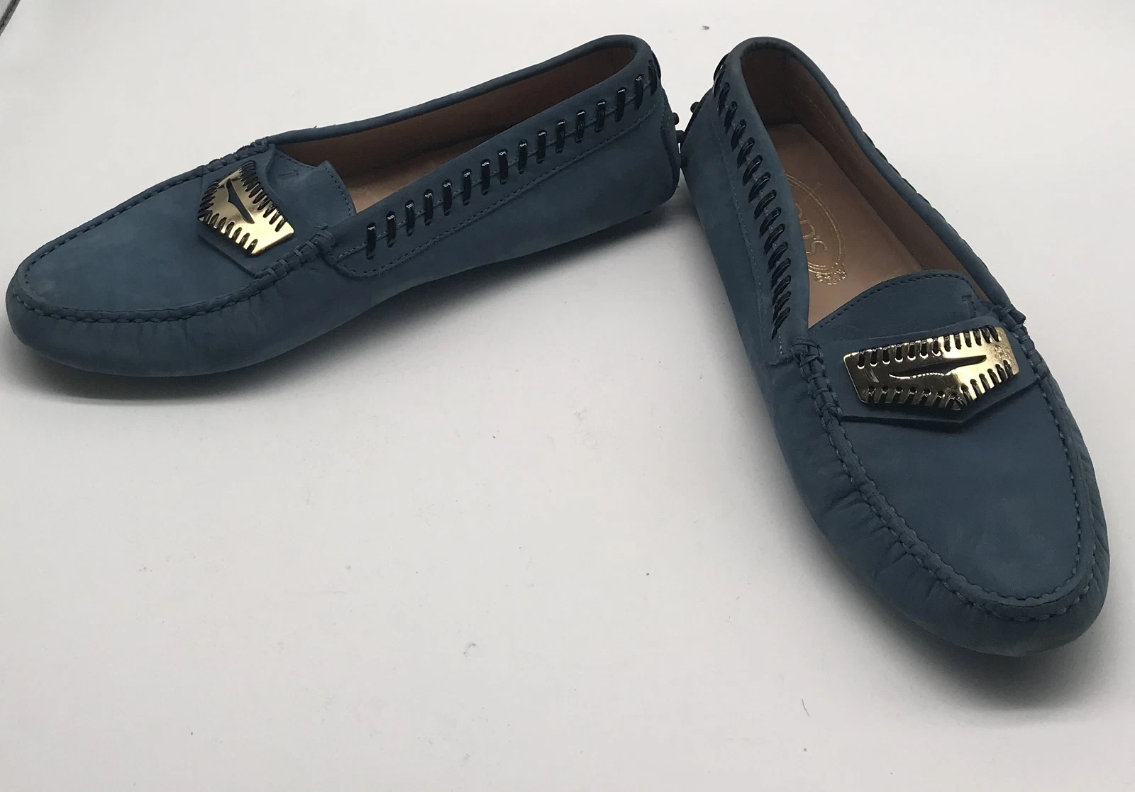 TOD’S Mocassino da guida in pelle scamosciata blu Tod's con finiture in pelle verniciata nera taglia 39 5