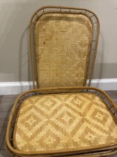 Vintage Wicker Rattan Bamboo Serving Tray Tiki Lap Tray 19x13 Lot Of 4