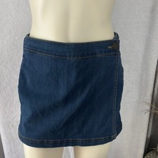 Denim Mini Skirt Shorts Dark Wash Button Accent Casual Cute Size M
