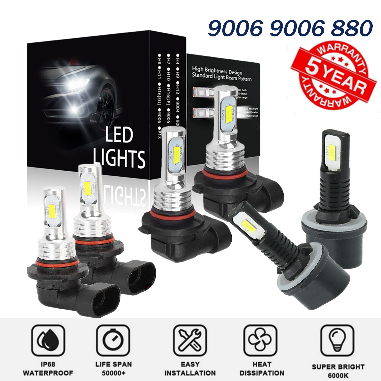 Nissan Armada Titan LED Headlight Fog Light Bulb Combo Kit 2004-2015