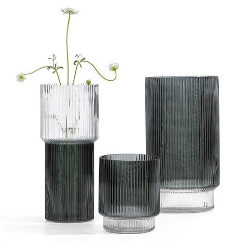 Safavieh Zinc Fluted Glass Vase Set 3 in Gray - Picture 7 of 10