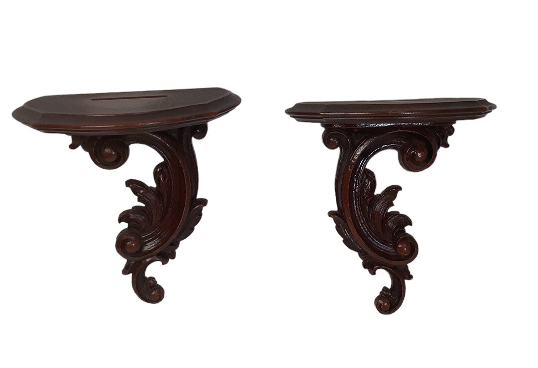 Wall Sconce Shelf Carved Mahogany Wood Pair Vintage eBay