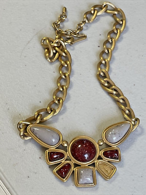 Vintage Avon Matte Gold Tone Dessert Sands Necklace Stone Missing Repair