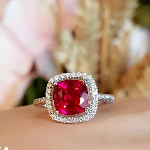 Cushion cut ruby engagement rings sale
