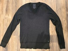 Guess Mens Sweater V-Neck Heather Black XL