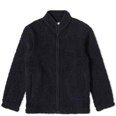 NN07 Morten Sherpa Fleece Jacket with removable logo patch - Navy Blue Small