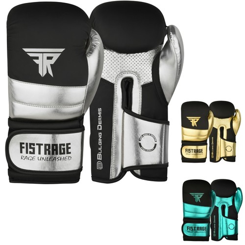 FISTRAGE Boxing Gloves Metallic Leather MMA Training Muay Thai Kick Boxing Mitts - Picture 3 of 21