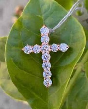 2Ct Round Cut VVS1/D Diamond Cross Pendant 14K Yellow Gold Finish 18"Free Chain