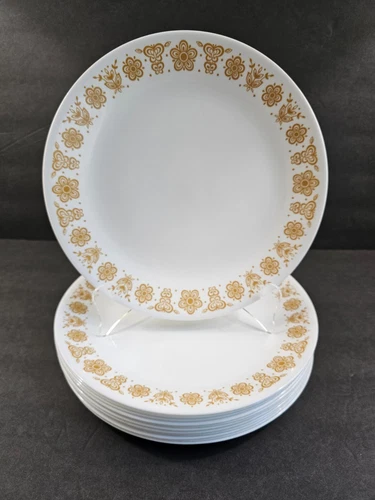 VTG 12 Corelle BUTTERFLY GOLD 10.25" DINNER PLATES - Set Lot Corning EUC!