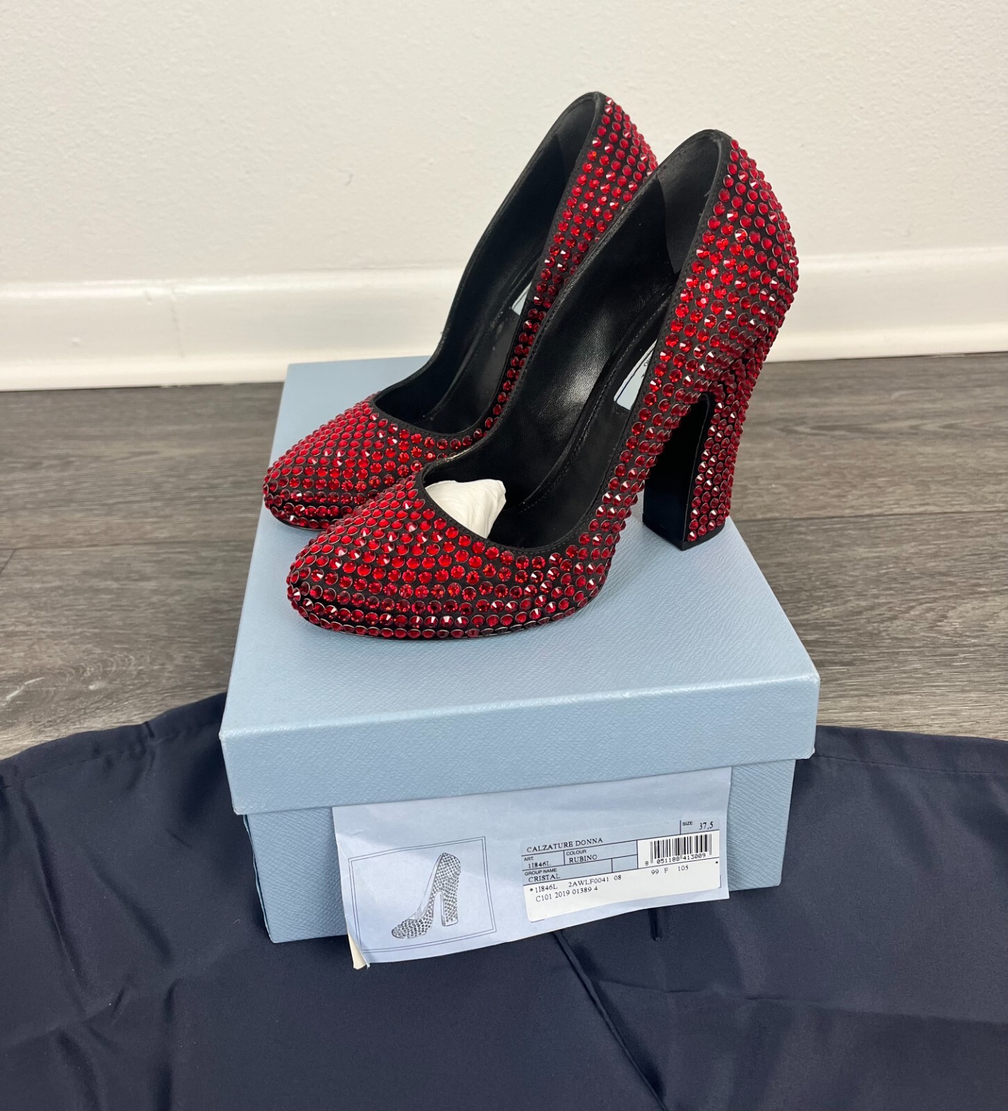 Prada Crystal Ruby Red Pump Heels 