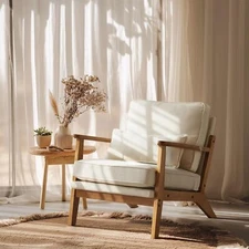 VINGLI Solid Wood Wide Armrests Accent Chair,Upholstered Mid Century