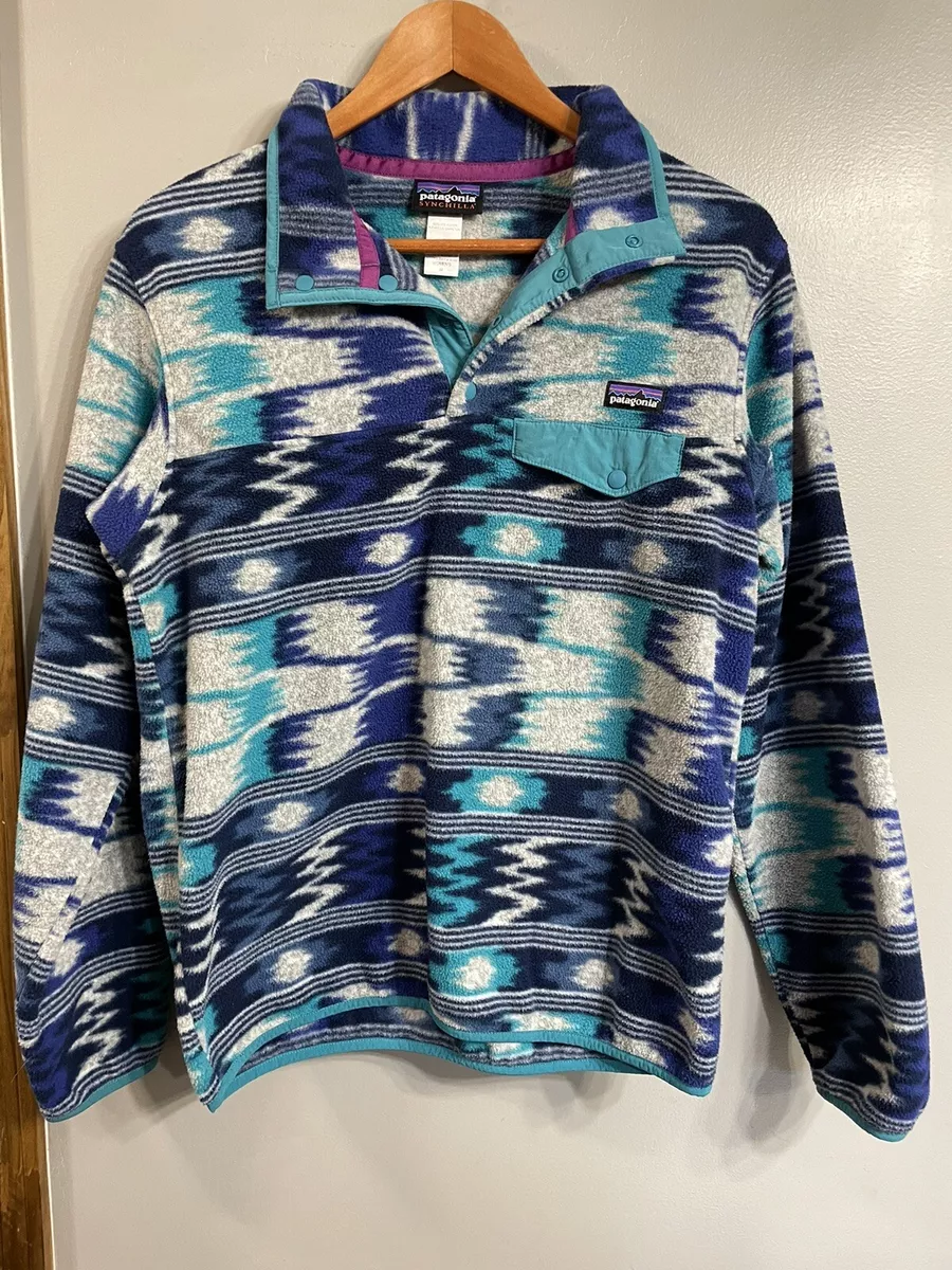 Patagonia Synchilla Snap-T Fleece Blue Gray Pullover RARE Womens Medium Wave