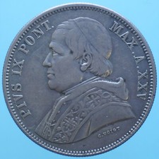 PIO IX 5 LIRE 1870 ROMA ARGENTO SILVER COIN MB CURRENCY COLLEZIONE NUMISMATICA