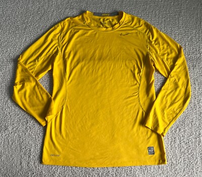 Nike Pro Combat Shirt Men's Sz Large Yellow Fitted Dri Fit Wicking