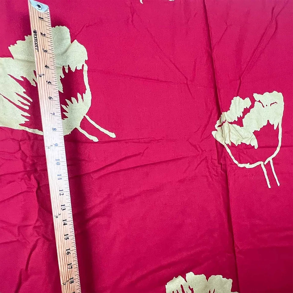 Marimekko Vintage "Myski" Dorado Metalizado Floral Algodón Tela Rojo Escandinavo Foto 3 de 4