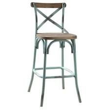 ACME Zaire Armless Bar Stool with Wooden Seat in Antique Sky and Antique Oak