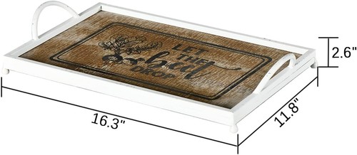 Wooden Serving Tray with Handles, 16 Inch Rustic Tray for Ottoman, Rectangle Dec - Picture 2 of 8