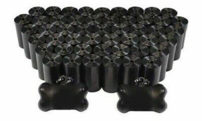 1,000 BLACK PET WASTE POOP BAGS WITH TWO DISPENSERS