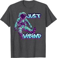 Purple and Teal Astronaut Just Vibing Graphic for Men T-Shirt
