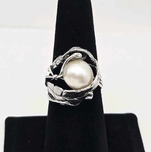 VTG Sterling Silver Shupe Modernist Pearl Freeform Brutalist Ring Size 7 - 7.4g