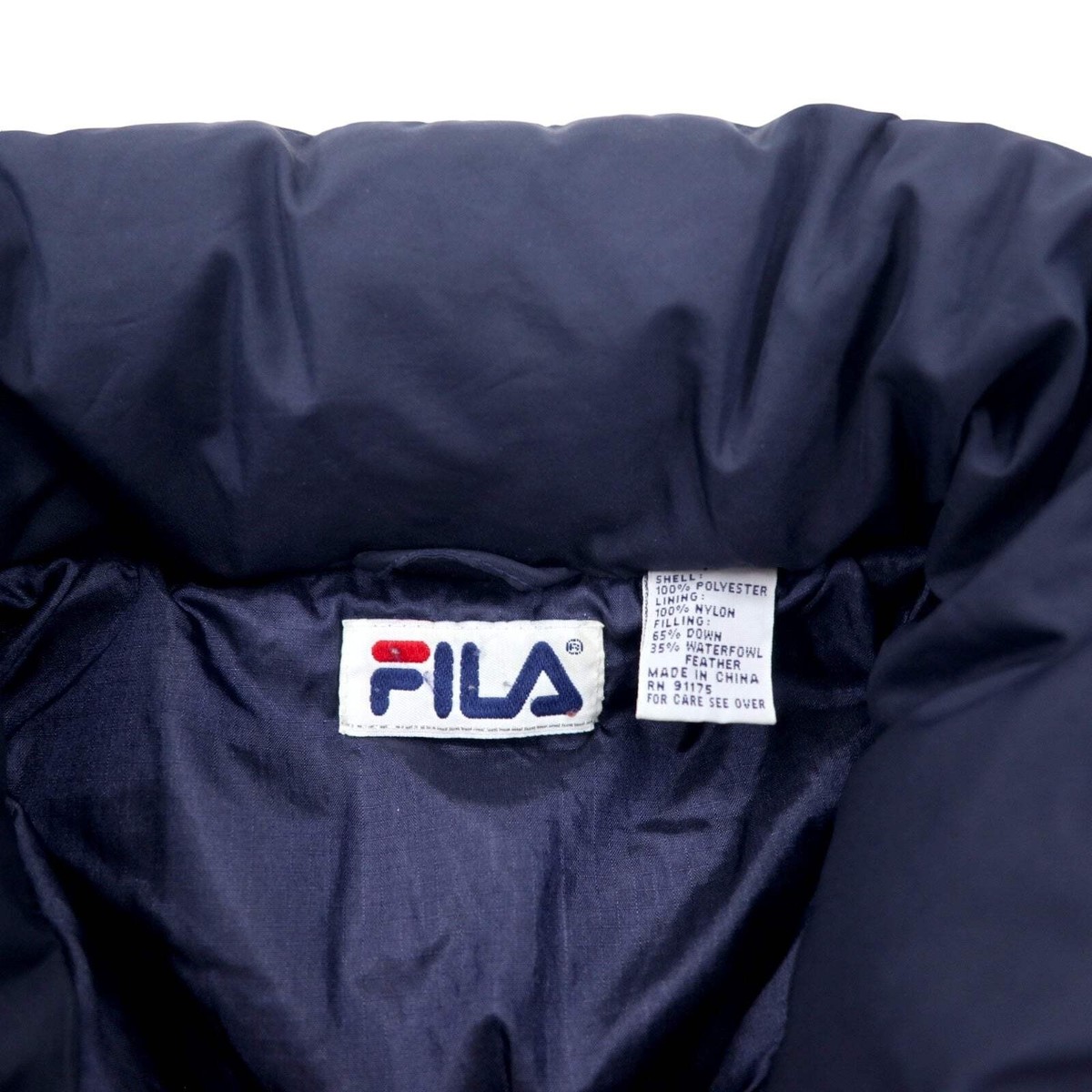 FILA 90's Puffer Jacket M Navy Polyester Side Line One Point Logo