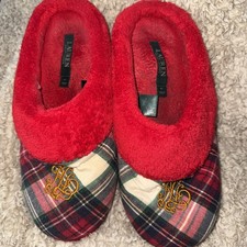 Women  s Plaid Monogrammed Polo Ralph Lauren Slippers L
