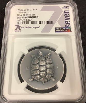 2020 $5 Cook Islands Tortoise 1oz 999 Silver Coin NGC Graded MS70