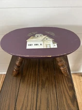 Primitive Farmhouse Country Wooden Stool Handpainted Vintage Barn Cottage Purple