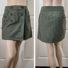 J.Crew Button Front Mini Skirt SZ 2 Army Green