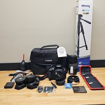 Canon EOS Rebel T6 Bundle w/ 18-55mm, 75-300mm Lenses, Tripod, Flash, Bags