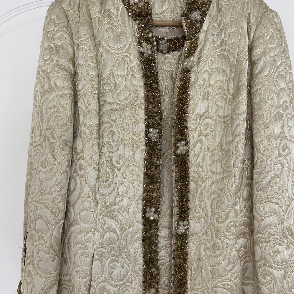 Vintage 60s Dress Coat Set Brocade Gold Beading An Original Barnett Gorgeous - Image 3 of 4