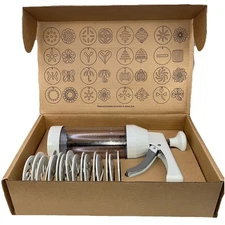 The Pampered Chef 1525 Cookie Press with 16 Discs - White