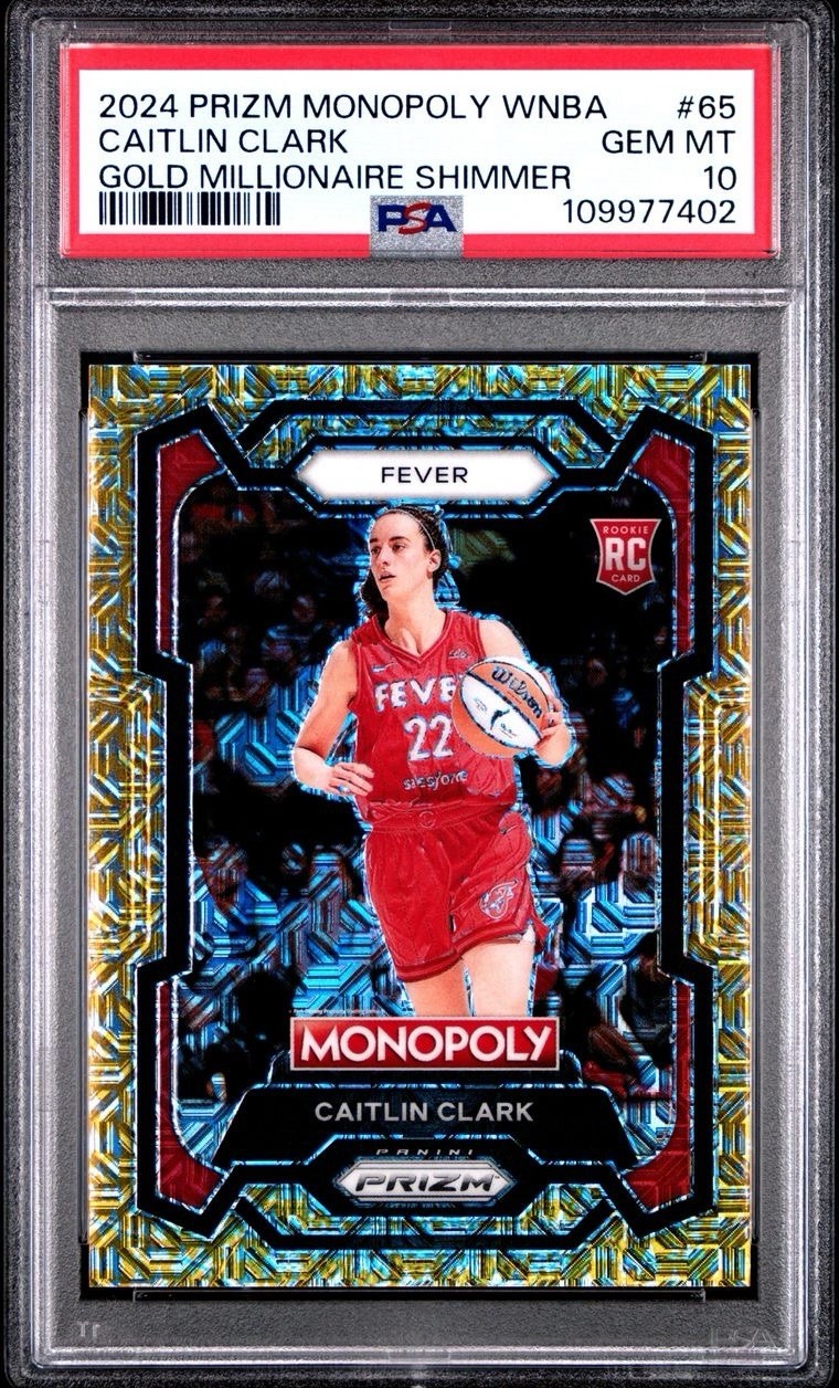 2024 Prizm Monopoly WNBA - #65 Caitlin Clark RC Gold Shimmer /500 - PSA 10 Gem