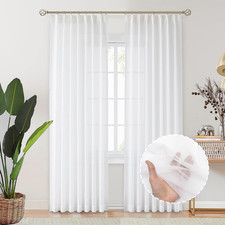 Pinch Pleated Sheer Curtains for Traverse Rods, Sheer White Curtains 102 Inches
