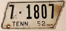 Vintage 1952 Tennessee State Shaped License Plate 7 1707 Madison County Jackson
