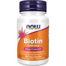 NOW Foods Biotin 1,000mcg,Amino Acid Metabolism,Energy Production,100VegCaps