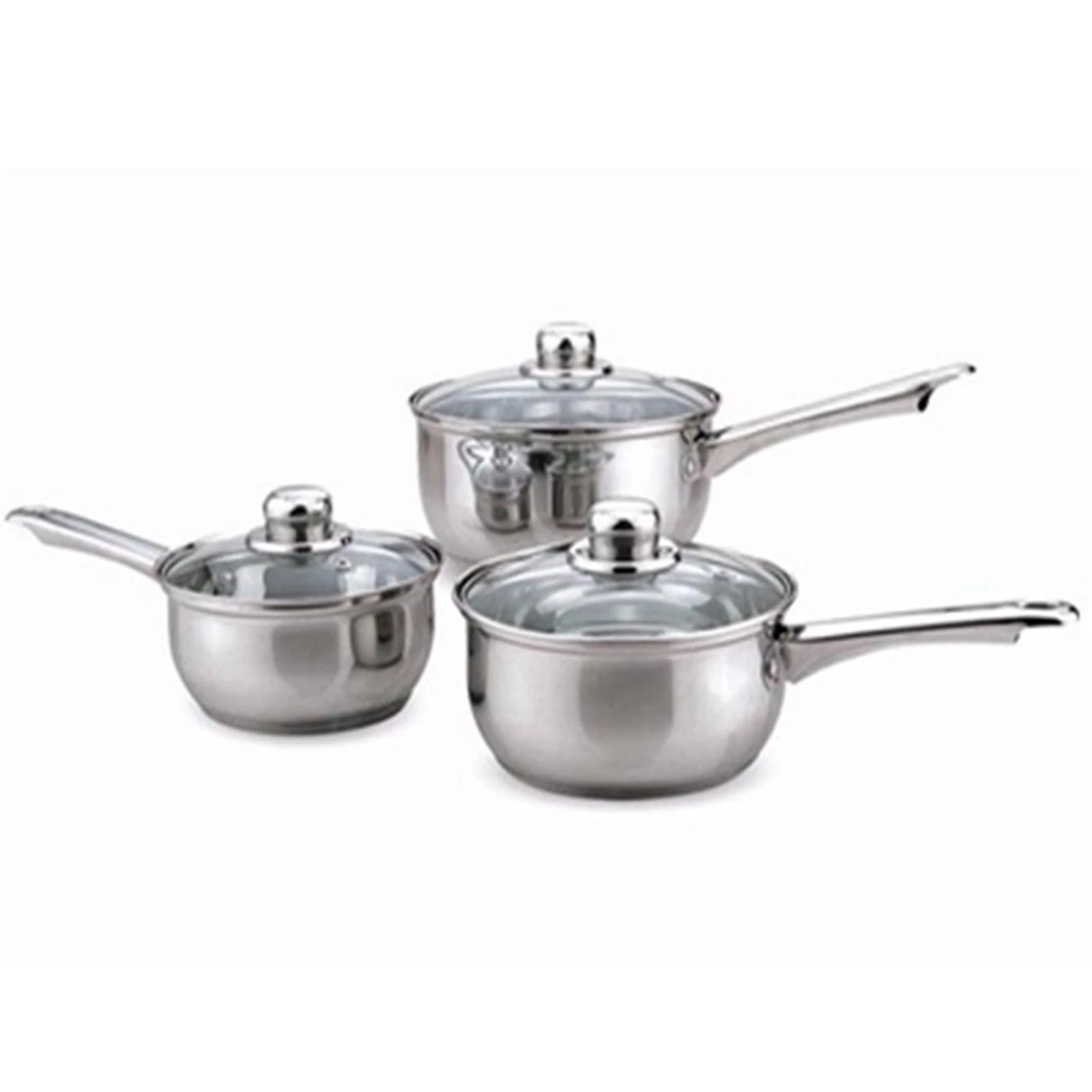Sabichi 3pcs Pan Set Stainless Steel Glass Lid Induction Saucepan Pot 16/18/20cm