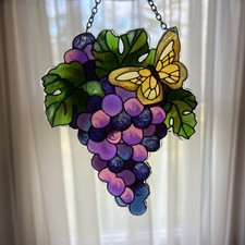 Stained Glass Sun Catcher Grapes Butterfly Cluster Summer Spring