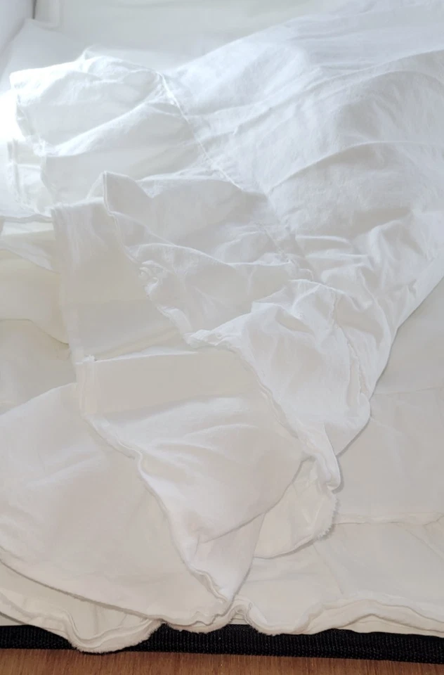 Sábana Plana PIU BELLE KING Borde Volantes Blanco 98x110 Cottage Algodón Portugal Foto 3 de 4