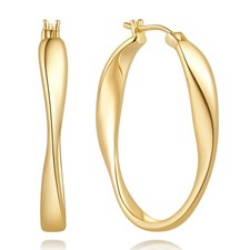 14K Gold Hoop Earrings for Women Large Hoops one size, 30mm