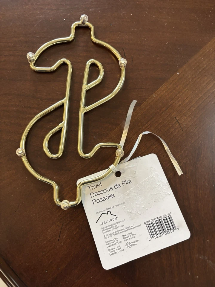 Spectrum Diversified Trivet Dollar Sign Gold Color 8” x 4” New With Tags - Image 2 of 2