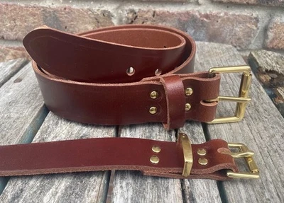 Oak Buffalo Plain leather Belt & Solid Brass Buckle 3.5-4mm Handmade