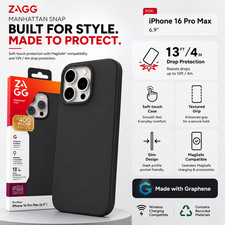 ZAGG (iPhone 16 Pro Max) Manhattan Snap Case, MagSafe, Soft Touch Silicone Cover