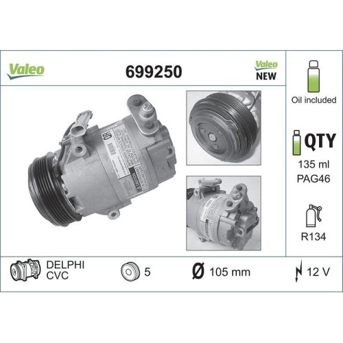 Compresseur de climatisation Valeo 699250 Core-flex pour berlines BMW et Opel