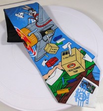 Vintage 90s Looney Tunes Tie Necktie 1997 Postage Stamp Collection Air Mail Bugs