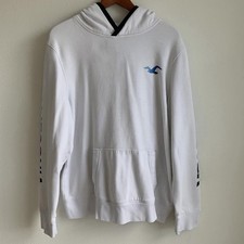Hollister White Hoodie with Blue Lettering XL Soft Pullover