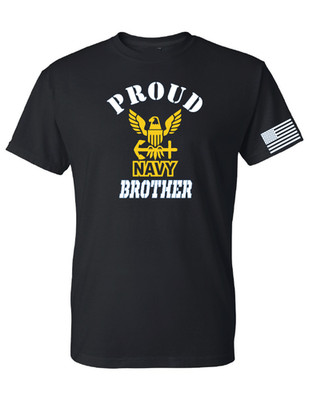 Proud navy brother T-shirt black tee white and yellow design T-shirt adult