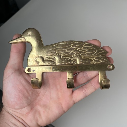 Vintage Brass Ducks Key Wall Hooks X 3 Ducklings Country - Picture 3 of 5