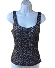 CACHE Lilac Metallic Leopard Jacquard Zip Back Tank Top  Corset Style Y2K L NWT