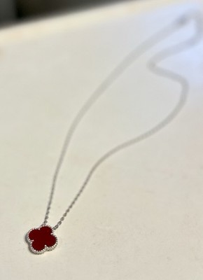 Roter Karneol, Kleeblatt, Rhodiniert, Sterlingsilber 18 Zoll Halskette